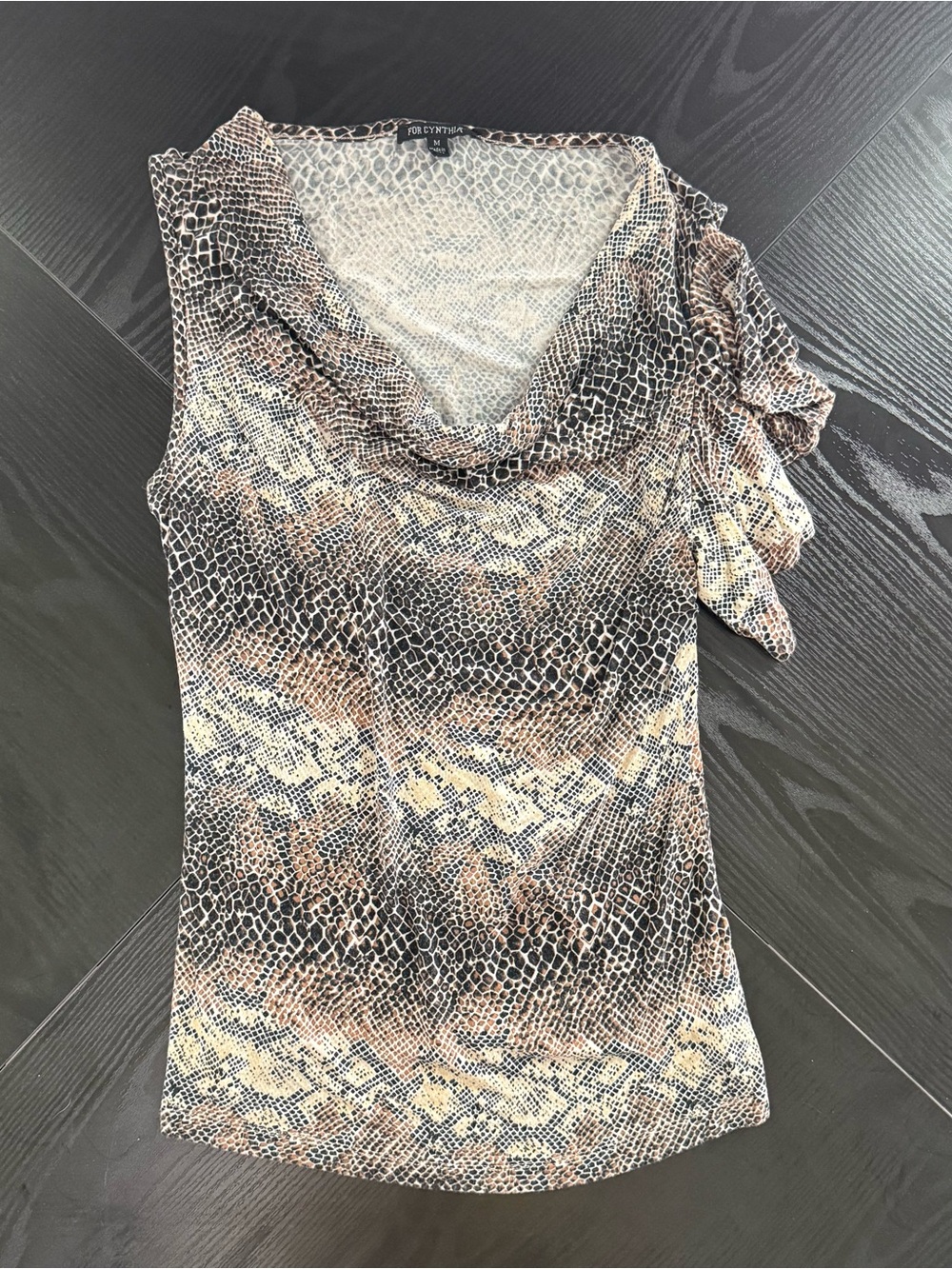 Asymmetrical Sleeveless Cowl Neck Animal-Print Top
